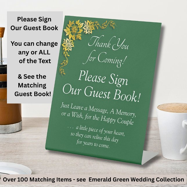 Signe De Table Please Sign Our Guest Book Emerald Green & Gold (Créateur téléchargé)