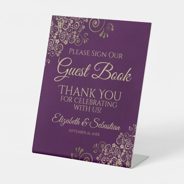 Signe De Table Plum Purple & Gold Please Sign our Guest Book Sign (Recto)