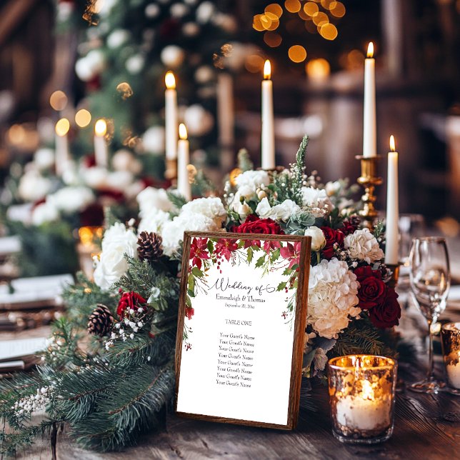 Signe De Table Poinsettia Rouge Écarpe Invités Floraux Assis (Créateur téléchargé)