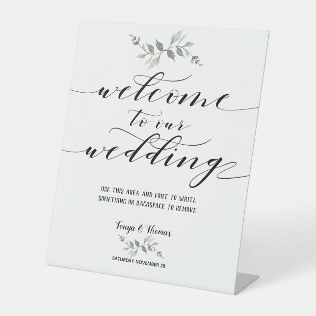 Signe De Table Police d'écriture Swash Bienvenue à notre mariage (Recto)