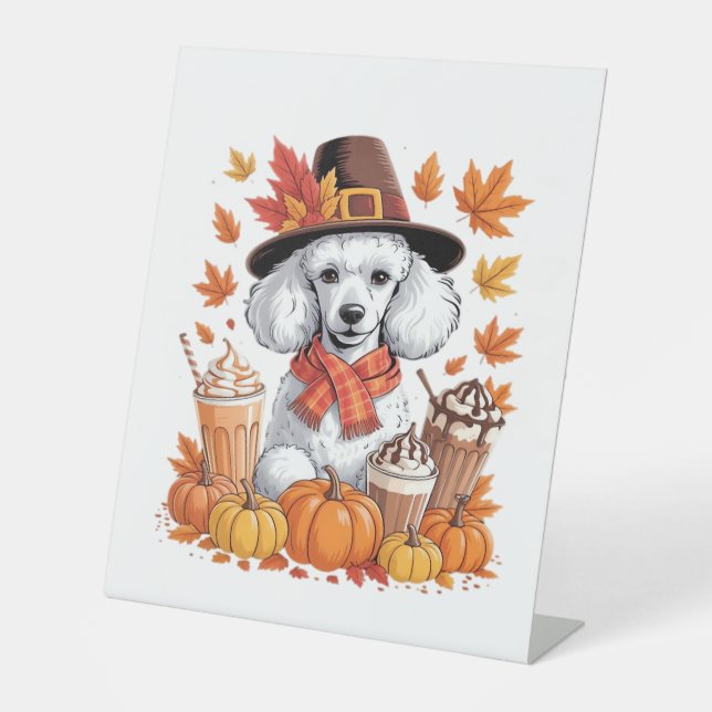 Signe De Table Poodle Thanksgiving Boissons Café Automne Feuilles (Recto)