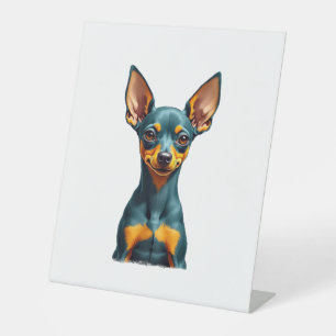 Signe De Table Portrait de Pinscher Miniature Vintage Coloré Grav