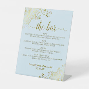 Signe De Table Poudre Blue & Gold Boissons ou Bar Menu Mariage