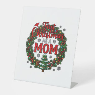 Signe De Table Premier Noël en tant que couronne de pin de l'arbr