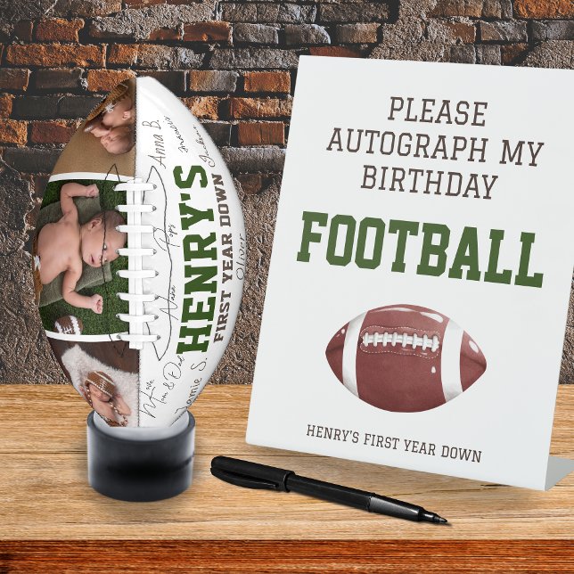 Signe De Table Première année de bas Autographe mon football d'an (1st birthday keepsake - Please autograph my birthday football)