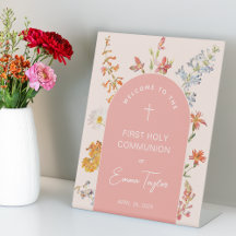 Première communion fille Arche rose Fleurs sauvage