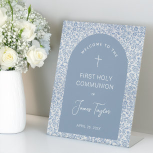 Signe De Table Première communion garçon Arche Bleue Blanche Flor