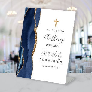 Signe De Table Première Sainte Communion Bienvenue Bleu Nuit Agat
