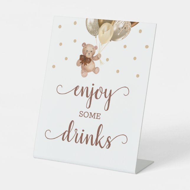 Signe De Table Prenez Un Verre Teddy Bear Brown Gold Bar (Recto)
