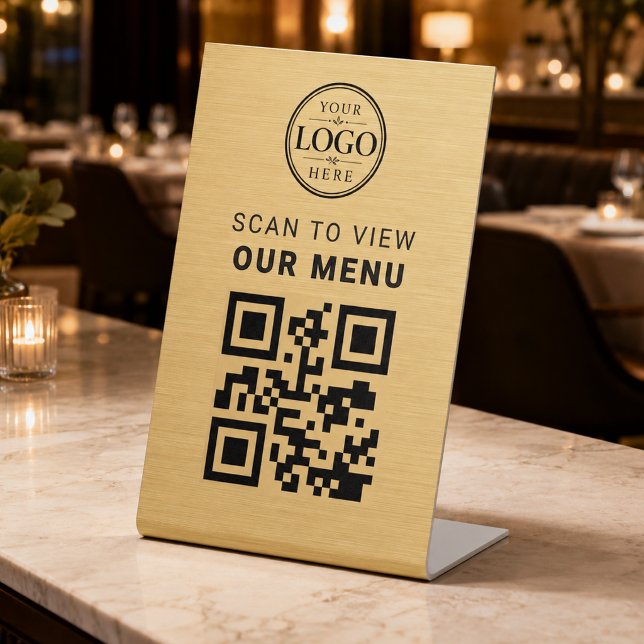 Signe De Table Présentoir de table de menu Code QR Or (Créateur téléchargé)