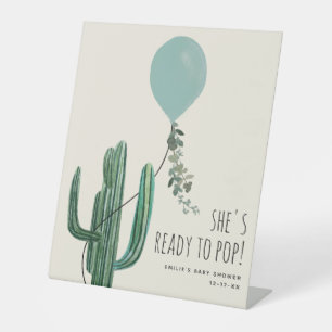 Signe De Table Prêt À Pop Blue Balloon Cactus Baby shower Garçon