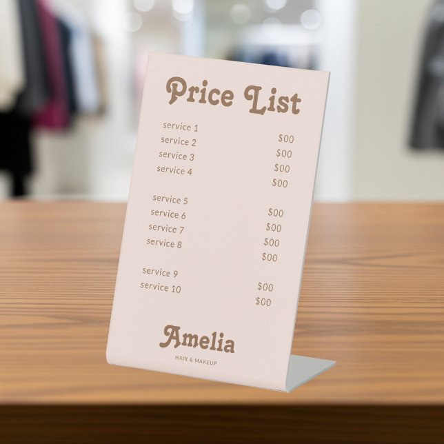 Signe De Table Price List Service Retro Pink Brown (Créateur téléchargé)