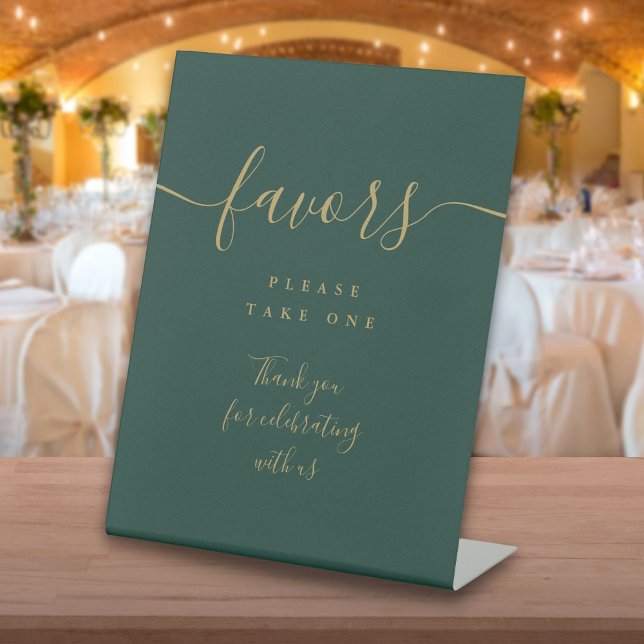 Signe De Table Privilégier Emerald Green Et Gold Script Table (Favors Emerald Green And Gold Script Table Pedestal Sign)
