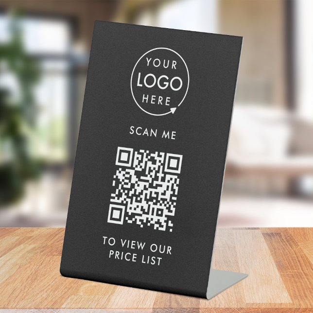 Signe De Table Prix du code QR | Black Business Logo Scan Me (Créateur téléchargé)