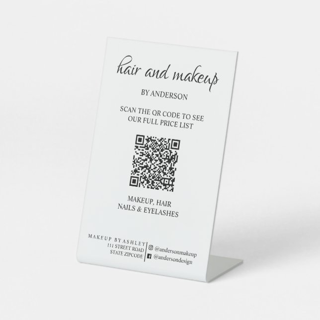 Signe De Table Prix QR numérique simple de maquillage noir et bla (Recto)