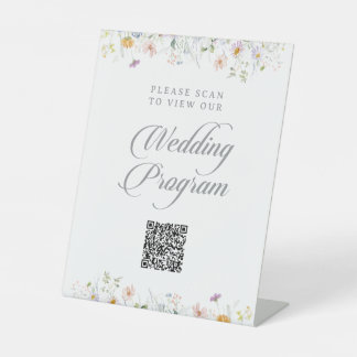 Signe De Table Programme de mariage à code QR Fleur Sauvage Fanta