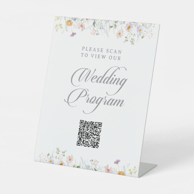 Signe De Table Programme de mariage à code QR Fleur Sauvage Fanta (Recto)