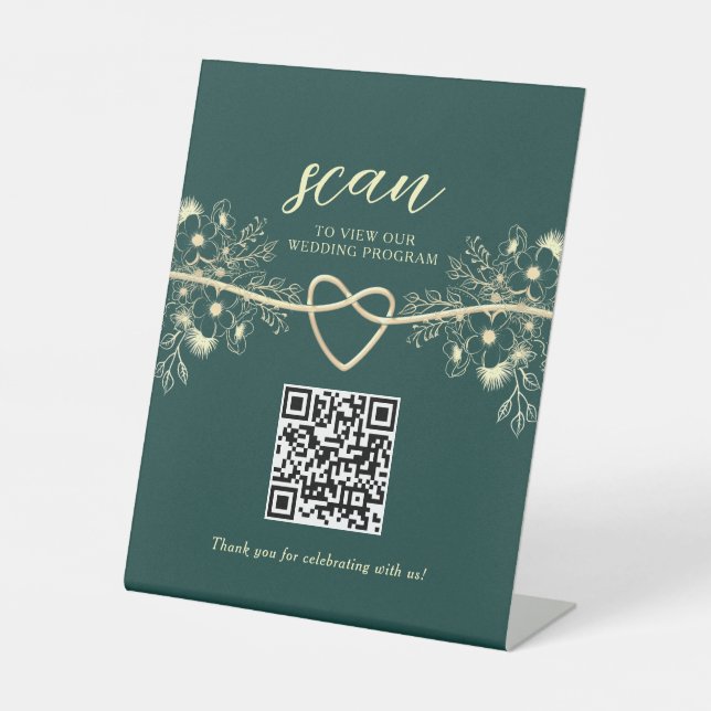 Signe De Table Programme de mariage Emerald Gold avec code QR (Recto)