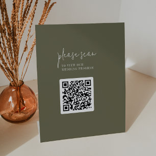 Signe De Table Programme de mariage moderne chic olive vert QR Co