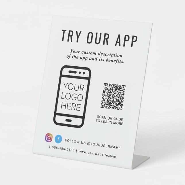 Signe De Table Promotionnels Essayer Notre App QR Code Logo (Recto)