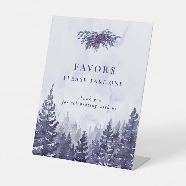 Signe De Table Purple Aquarelle Pine Tree Forêt Mariage Faveurs (Recto)