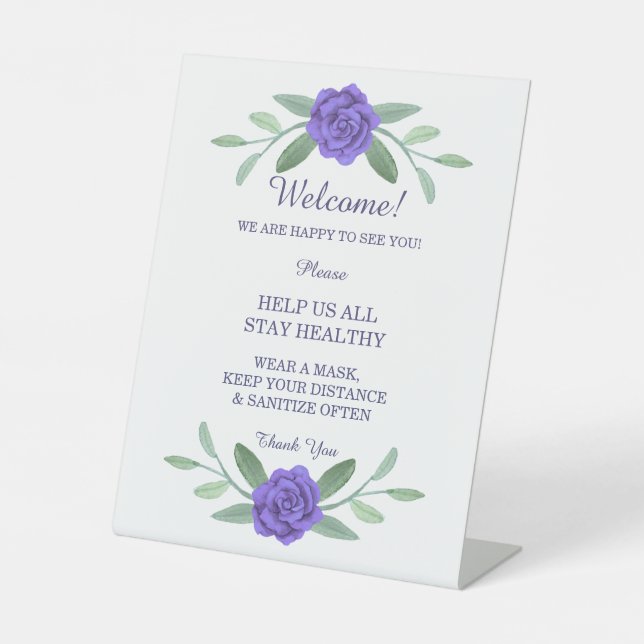 Signe De Table Purple Bleu Floral Verdure Foliage Sécurité (Recto)