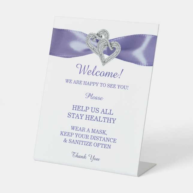 Signe De Table Purple Blue Diamond Hearts Sécurité des Mariages (Recto)