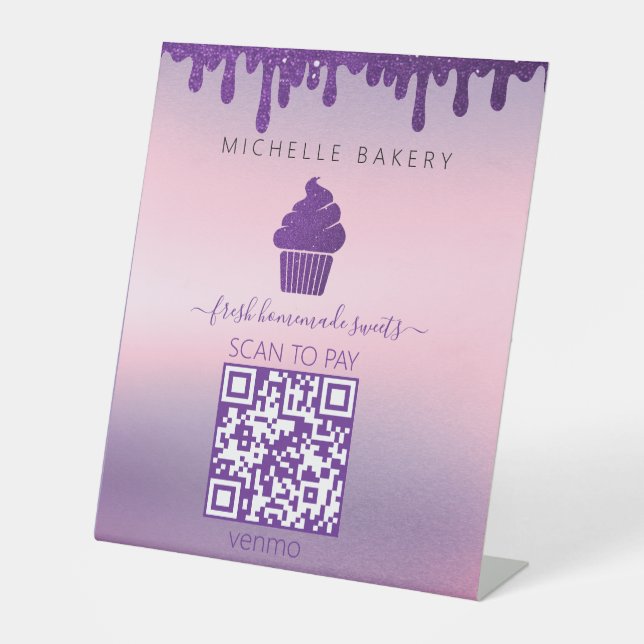 Signe De Table Purple Drip Bakery Shop QR CODE Paiement (Recto)