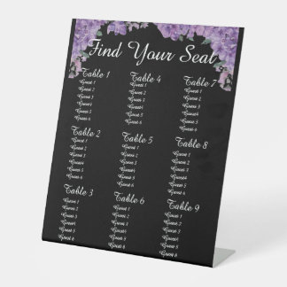 Signe De Table Purple Flowers Black Find Your Seat Wedding Seatin