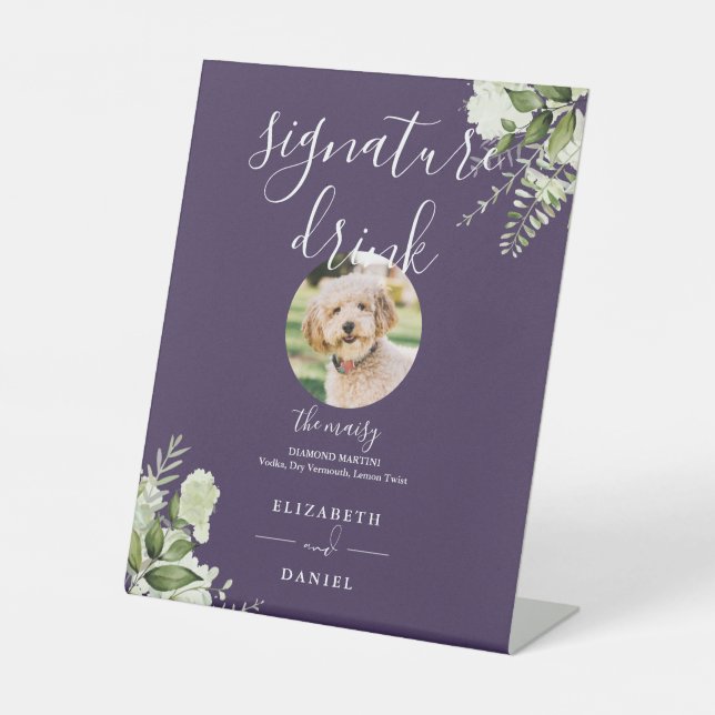 Signe De Table Purple Greenery Mariage Animaux de compagnie Signa (Recto)