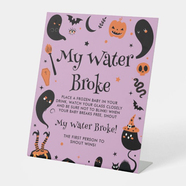 Signe De Table Purple HalloWeen Baby shower My Water Broke Jeu (Recto)