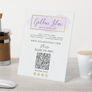 Signe De Table Purple Lilac Aquarelle & Or Scan Pour Payer Contac