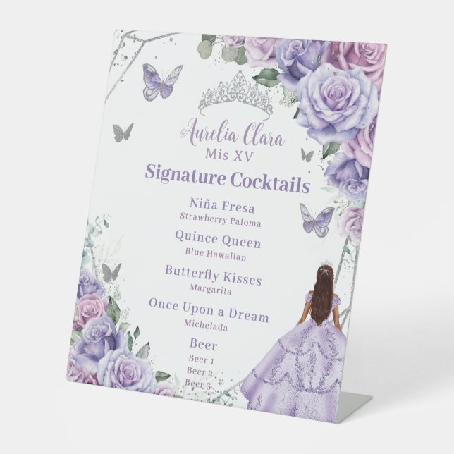 Signe De Table Purple Lilac Floral Quinceañera Signature Cocktail (Recto)