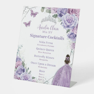 Signe De Table Purple Lilac Floral Quinceanera Signature Cocktail