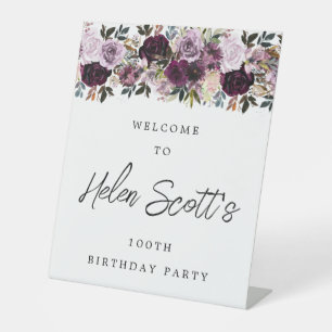Signe De Table Purple Mauve rose 100e fête d'anniversaire Bienven