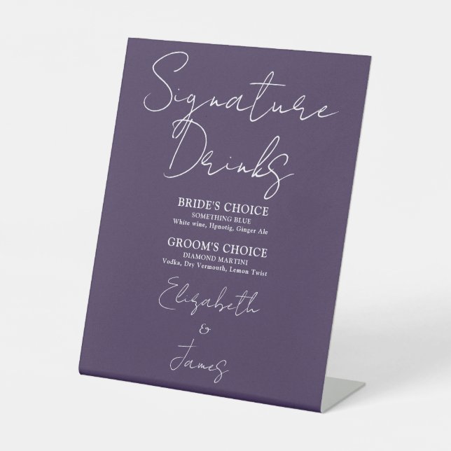 Signe De Table Purple Minimalist Script Signature Boissons (Recto)