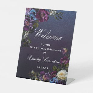 Signe De Table Purple Moody Flower 18e anniversaire Bienvenue