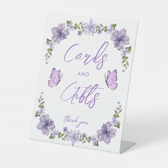 Signe De Table Purple Papillons Aquarelle Fleur sauvage Baby Show (Recto)