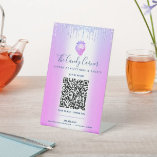 Signe De Table Purple QR Code Payer ici Parties scintillant de fr
