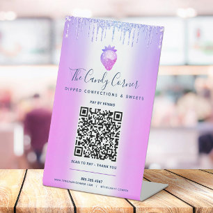 Signe De Table Purple QR Code Payer ici Parties scintillant de fr