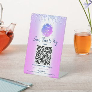 Signe De Table Purple QR Code Payer ici Parties scintillant Drive