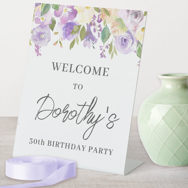 Signe De Table Purple Rose Floral 40e anniversaire Bienvenue (There are lots more matching party supplies. Message me if you need help finding them. )