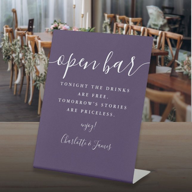 Signe De Table Purple Signature Script Ouvrir la barre (Purple Signature Script Open Bar Pedestal Sign)