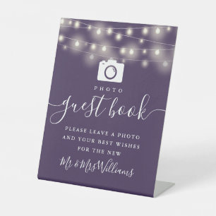 Signe De Table Purple String Lights Photo Livre d'invité