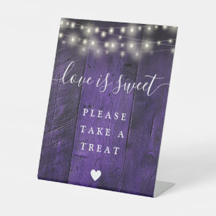 Signe De Table Purple String Lights Wood Love Is Sweet Faveur