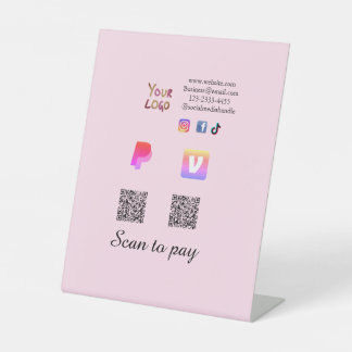 Signe De Table Q R code PayPal venmo scan pay add social media de