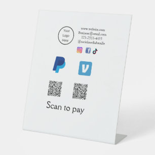 Signe De Table Q R code PayPal venmo scanner payer ajouter médias