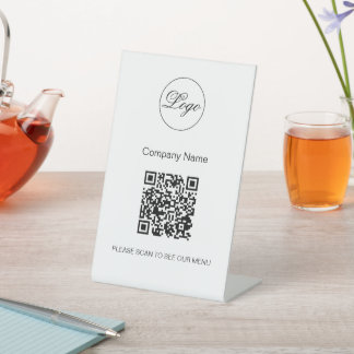 Signe De Table QR Code Black Café Menu Logo Moderne Blanc