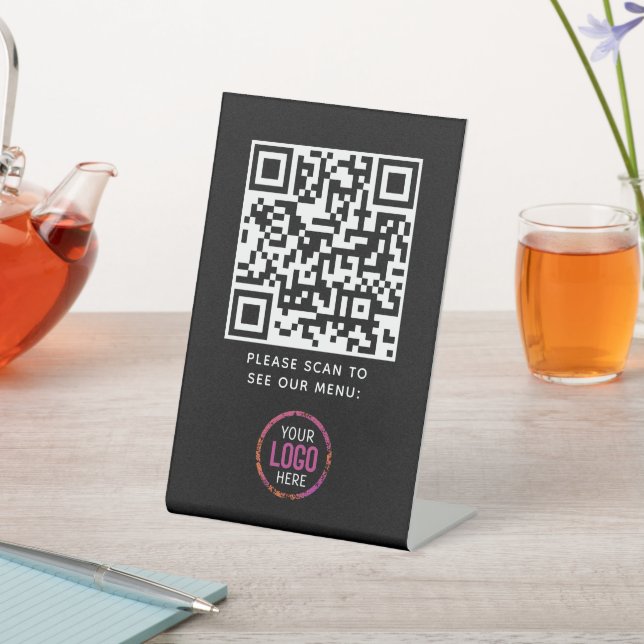 Signe De Table QR Code Black Menu Logo Contact Café moderne Pe (In SItu)