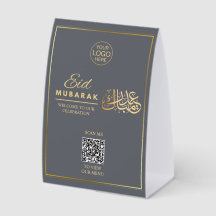 Signe de table QR Code Eid Mubarak Gris & Or
